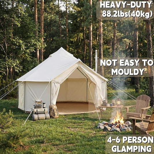 DANCHEL OUTDOOR B6 Luxury Glamping Wall Tent w/Stove Jack, No Center Pole, Higher Side Wall, 900D Flame Retardant Oxford for 4 Season 4-6 Person Family Yurt Cabin Glamping Camping,13ft/16.4ft