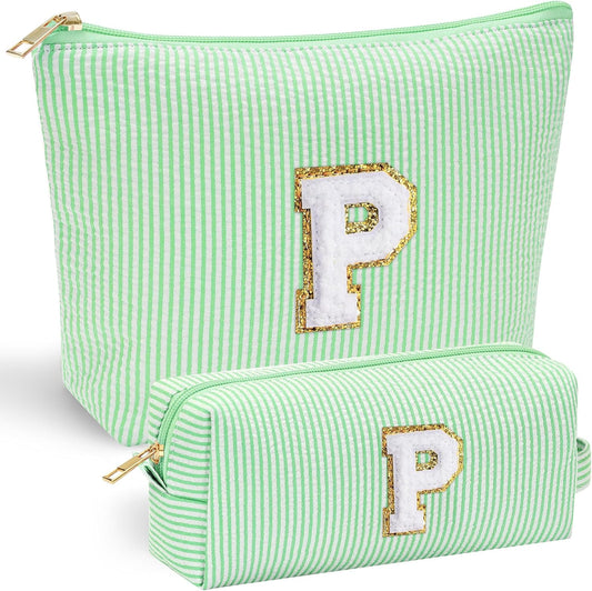 YOOLIFE Makeup Bag for Women - Monogram Cute Initial Makeup Bags Cosmetic Toiletry Pouch Make Up Case for Women Her Best Friend Friendship Sister Teacher, Personalized Birthday Gifts for Women P - Roamly