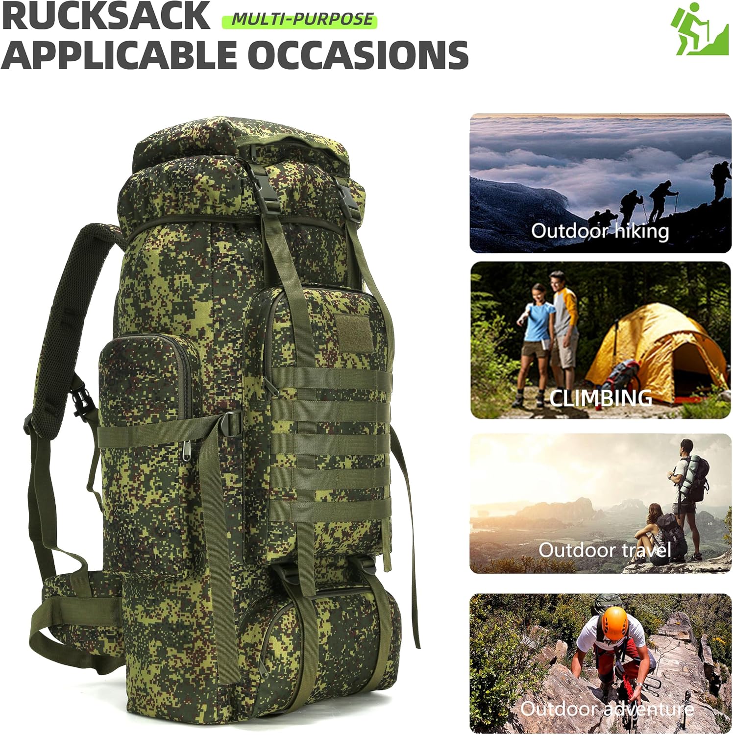 King'sGuard 70L Camping Hiking Backpack Tactical Backpack Military Molle Rucksack Backpack for Outdoor - Roamly
