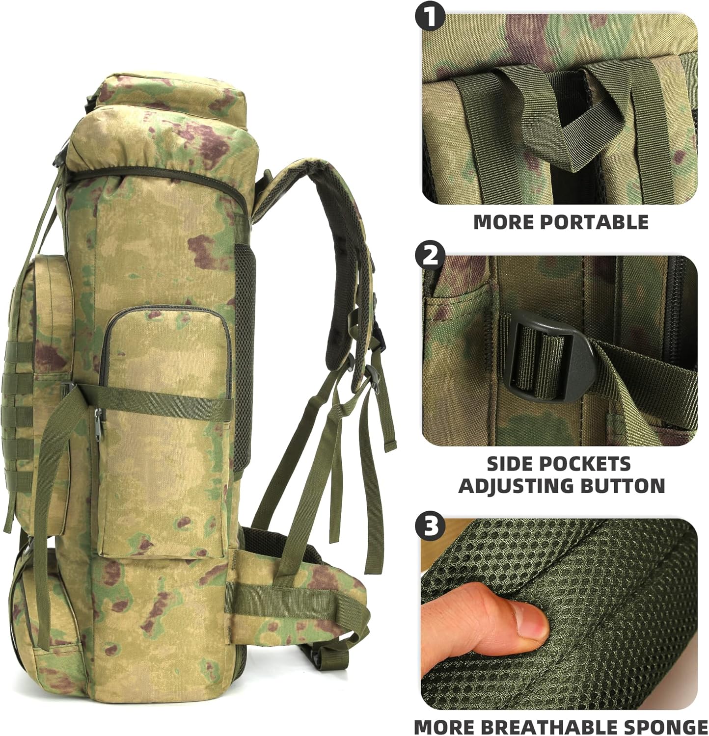 King'sGuard 70L Camping Hiking Backpack Tactical Backpack Military Molle Rucksack Backpack for Outdoor - Roamly