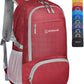 ZOMAKE Lightweight Packable Backpack 30L, Foldable Hiking Backpacks Water Resistant Compact Folding Daypack for Travel(Red)
