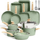 Kitchen Academy 17 Pieces Induction Cookware Set with Griddle, Green Granite Pots and Pans Set Non Stick, Healthy Nonstick Cooking Pans Set