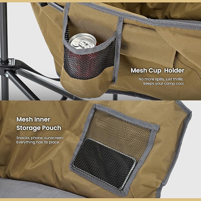 ARROWHEAD OUTDOOR Oversized Heavy-Duty Club Folding Camping Chair with Pocket, Cup Holder, Portable, Padded, Moon, Round, Saucer, Supports 330lbs, Carrying Bag