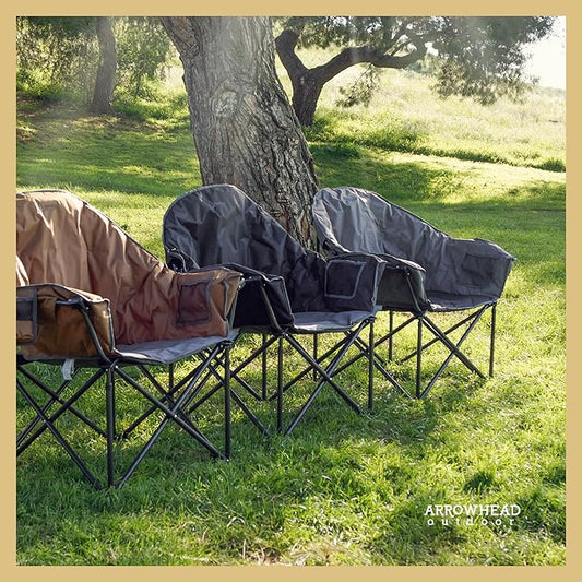 ARROWHEAD OUTDOOR 2-Pack Oversized Heavy-Duty Club Folding Camping Chair w/Pocket, Cup Holder, Portable, Padded, Moon, Round, Saucer, Supports 330lbs