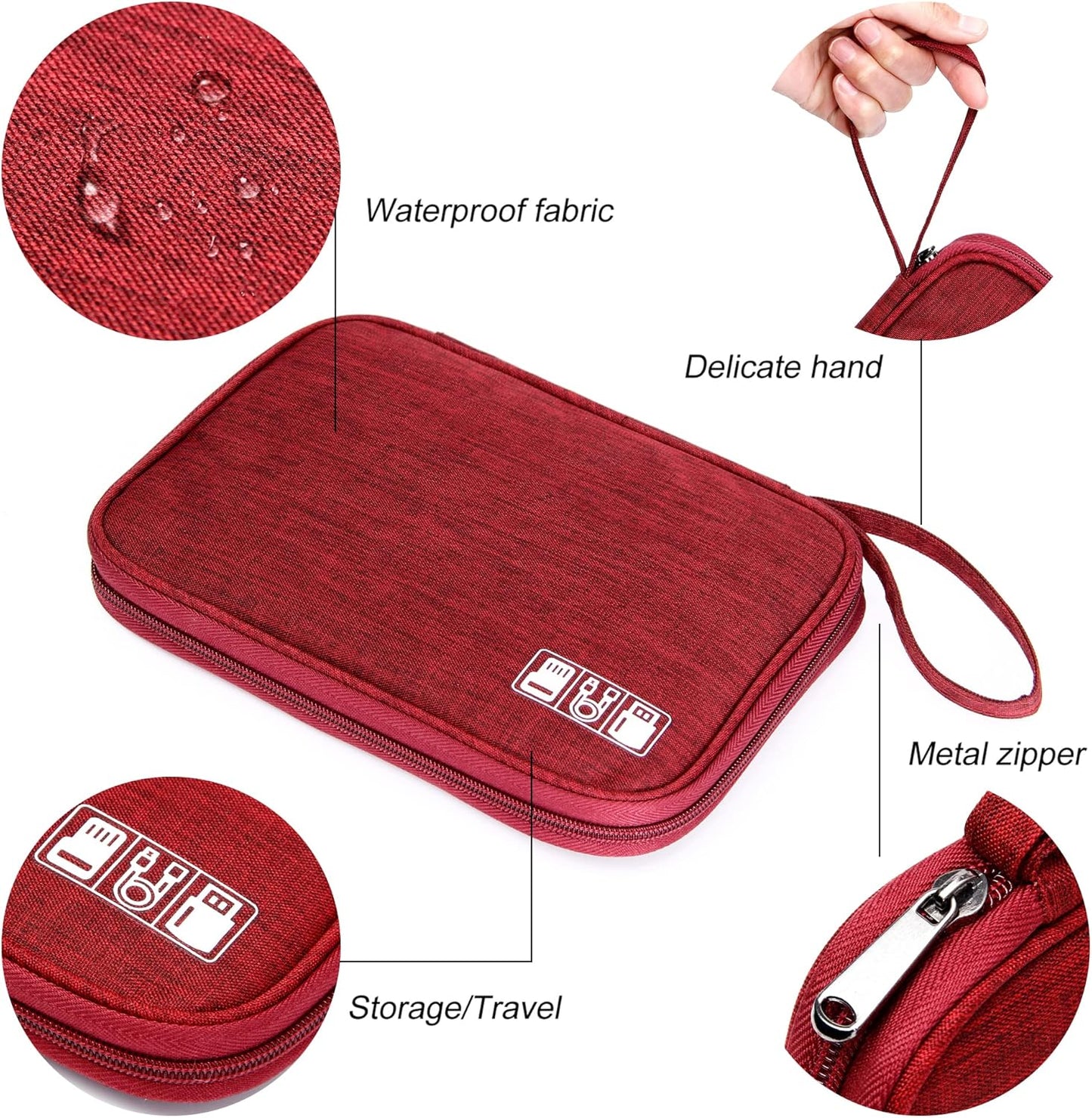 CILLA Travel Cord Organizer Case, Portable Waterproof Storage Bag for Charger, Cord, USB, Power Bank, Earphone, SD Card, Travel Essentials