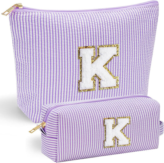 YOOLIFE Purple Makeup Bag for Girls- Personalized Cute Makeup Pouch for Girlfriend Bridesmaid Wife | Cosmetic Travel Toiletry Bag for Friend | Birthday Gift Idea for Her Mom Preppy Makeup Bag Gift K - Roamly