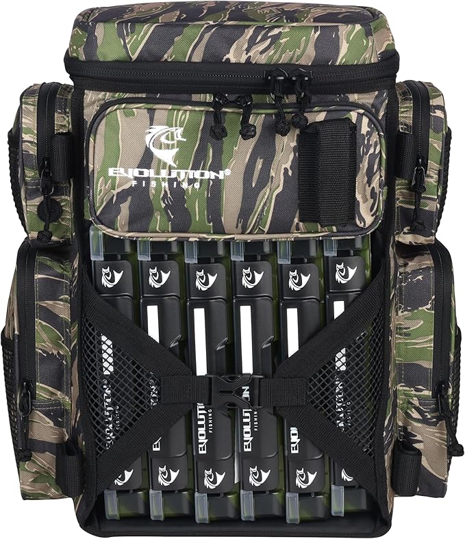 Evolution Fishing Drift Series Tackle Backpack, Outdoor Rucksack w/ 6 Fishing Tackle Trays, Heavy Duty