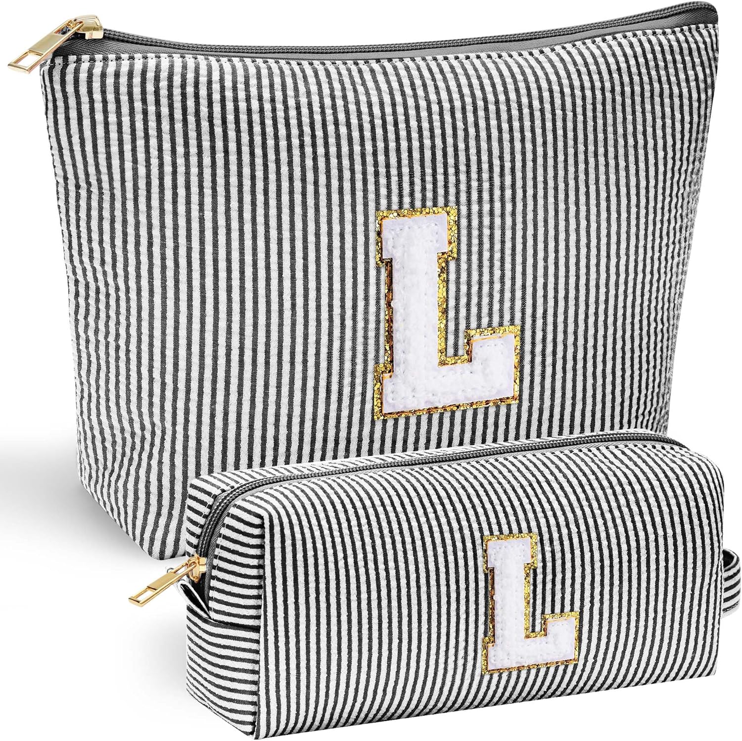 YOOLIFE Initial Makeup Bag for Women - Teen Girl Gifts Trendy Stuff Monogram Cute Makeup Bags Make Up Case for Women Her Best Friend Friendship Sister Teacher Birthday Gifts for Women Mom Black L - Roamly