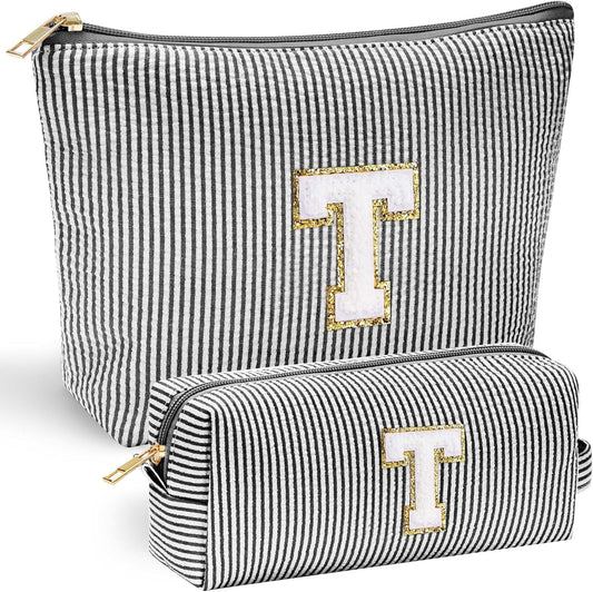 YOOLIFE Teacher Appreciation Gifts for Women - Personalized Birthday Gifts Idea for Women Teacher Best Friend Mom Bridesmaid, Large Initial Makeup Bag, Cosmetic Toiletry Bag Case Make Up Pouch Black T - Roamly