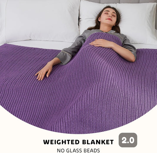 L'AGRATY Knitted Weighted Blanket - 50"x60" 10lbs Cooling Chunky Knit Heavy Blanket for Adults Braided Crochet Throw Thick Cable Yarn Knit Decorative No Beads Evenly Weighted Machine Washable