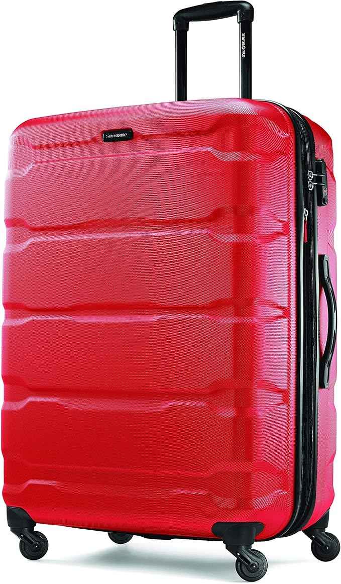 Samsonite Omni PC Hardside Expandable Luggage with Spinner Wheels, Checked-Large 28-Inch, Red