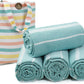HILLFAIR Cotton Turkish Beach Towels, Quick Dry Lightweight Sand Free Peshtemal Towel for Bath Swim Yoga Spa Travel, Beach Accessories, Oversized Cotton Turkish Towels (39 x 72 inch- 4 Pack Aqua)