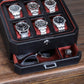 ROTHWELL 6 Slot Leather Watch Box with Valet Drawer - Luxury Watch Case Display Organizer, Microsuede Liner, Locking Mens Jewelry Watches Holder, Men's Storage Boxes Holder Large Glass Top (Black/Red)