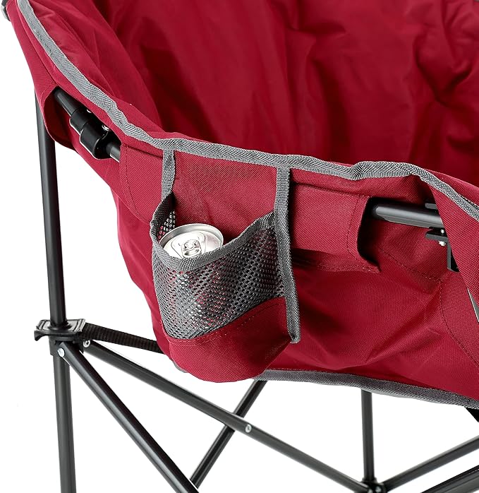 ARROWHEAD OUTDOOR Oversized Heavy-Duty Club Folding Camping Chair with Pocket, Cup Holder, Portable, Padded, Moon, Round, Saucer, Supports 330lbs, Carrying Bag