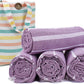 HILLFAIR Cotton Turkish Beach Towels, Quick Dry Lightweight Sand Free Peshtemal Towel for Bath Swim Yoga Spa Travel, Beach Accessories, Oversized Cotton Turkish Towels (39 x 72 inch- 4 Pack Purple)