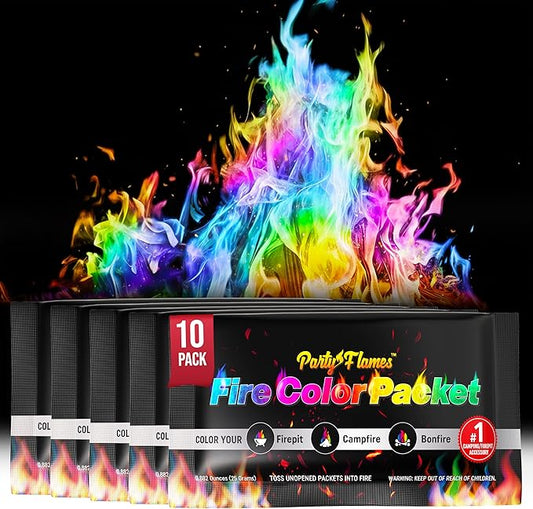 Magic Campfire Fire Color Changing Packets for Fire Pit (10 Pack) Outdoor Fireplaces & Bonfires, Rainbow Colored Flames - Perfect Camping Essential & Accessories - Must Have for Kids & Adults