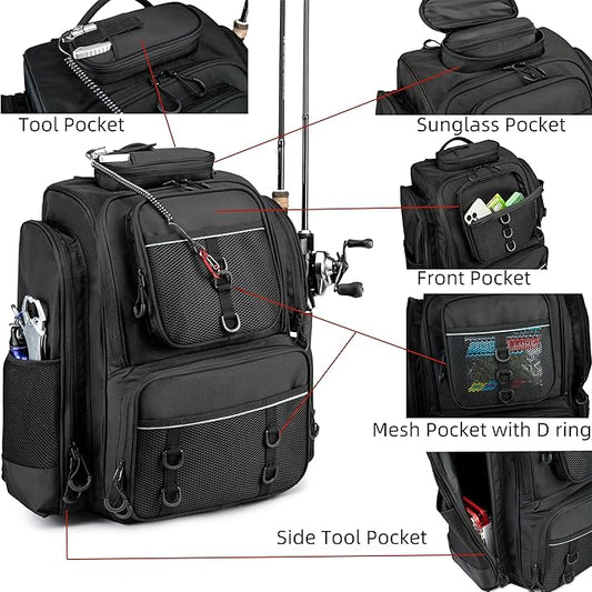 WANOON Fishing Backpack,Tackle Bag,with Tackle Boxes. Large Fishing Bag, Strong Materials