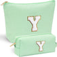 YOOLIFE Travel Makeup Bag Cosmetic Bag - Make Up Bag with Makeup Brush Bag Monogram Makeup Pouch Bag 2 Pieces Cute Makeup Bag Personalized Gifts Best Friend Birthday Gifts for Women Letter Y - Roamly