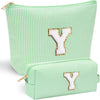 YOOLIFE Travel Makeup Bag Cosmetic Bag - Make Up Bag with Makeup Brush Bag Monogram Makeup Pouch Bag 2 Pieces Cute Makeup Bag Personalized Gifts Best Friend Birthday Gifts for Women Letter Y - Roamly
