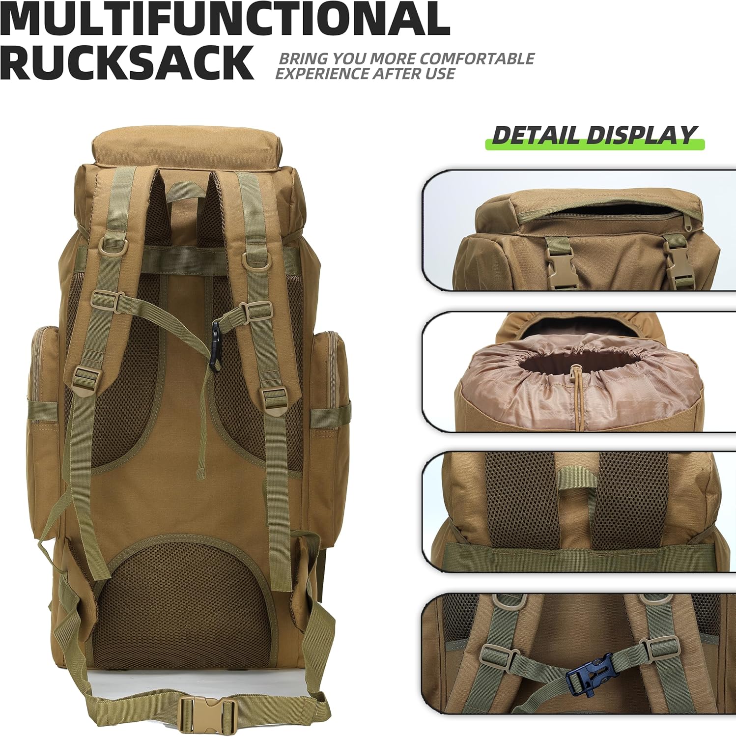 King'sGuard 70L Camping Hiking Backpack Tactical Backpack Military Molle Rucksack Backpack for Outdoor - Roamly