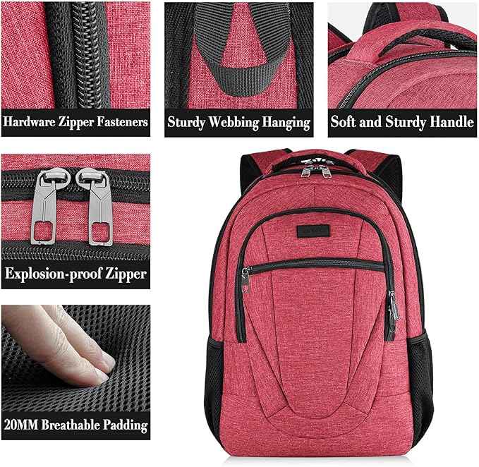 BIKROD Unisex Rose Laptop Backpack, Suitable for College Students, 17-inch Laptop Compartment, Spacious Interior, USB Charging Port, Anti-Theft Design, Comfortable Back Panel