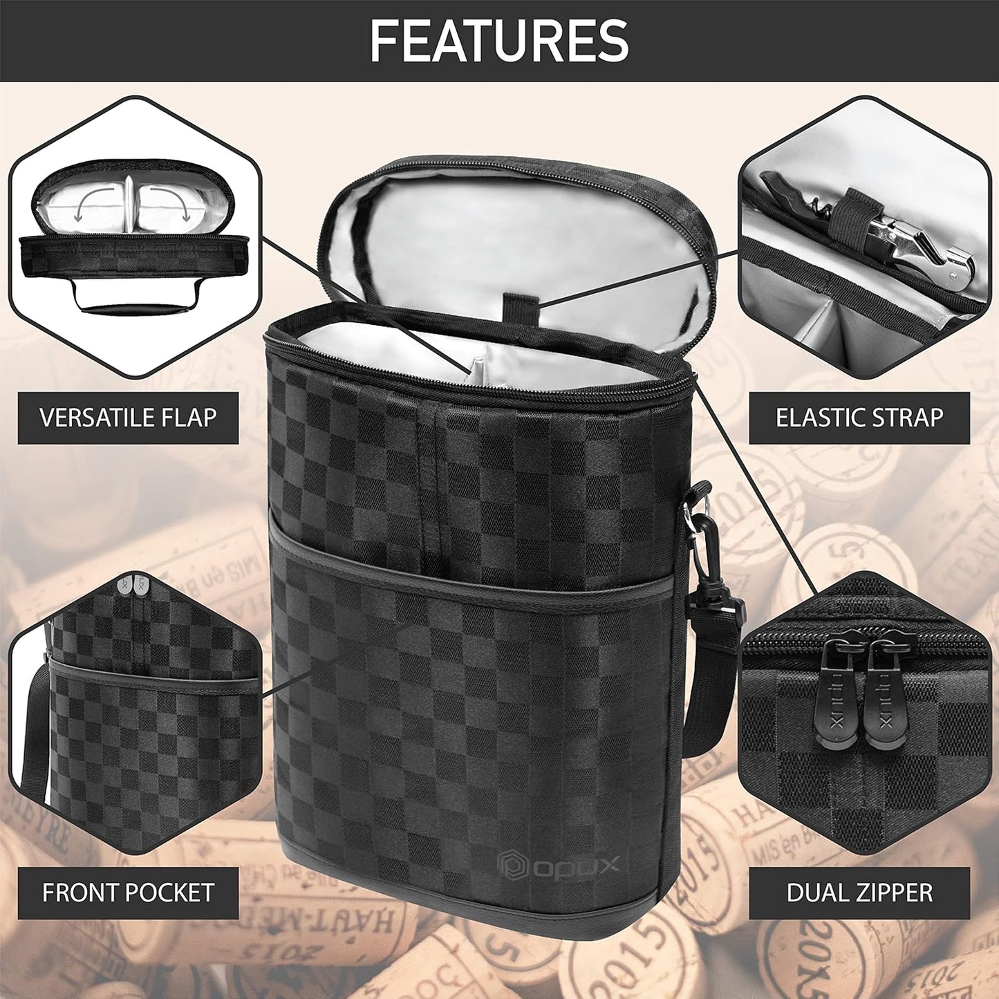 opux 2 Bottle Wine Carrier Tote, Insulated Leakproof Wine Cooler Bag, Wine Travel Bag Tote for Picnic BYOB Beach, Portable Wine Bottle Carrying Case, Gift for Wine Lover Women Men Christmas