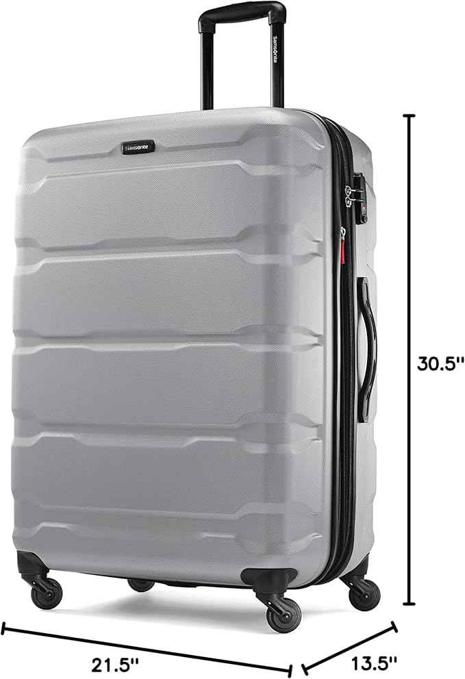 Samsonite Omni PC Hardside Expandable Luggage with Spinner Wheels, Silver, Checked-Large 28-Inch