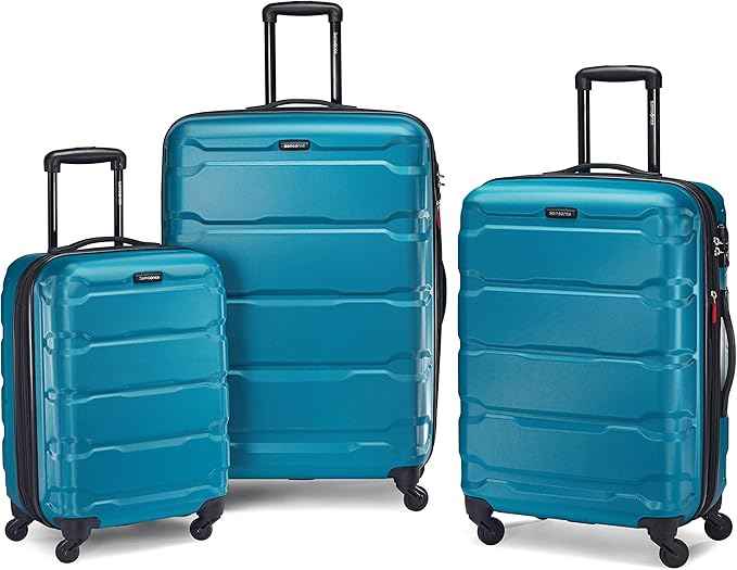 Samsonite Omni PC Hardside Expandable Luggage with Spinner Wheels, Caribbean Blue, Checked-Large 28-Inch