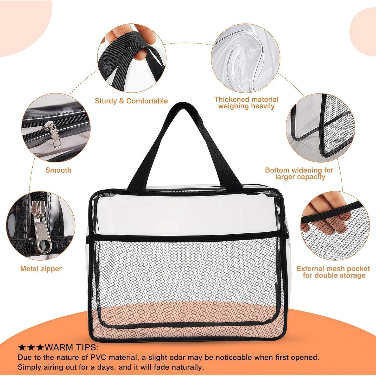 XEWEA Large Small Clear Travel Toiletry Bags with Handles & Pocket for Men Women, 3PCS TSA Approved Transparent Makeup Bag,Waterproof PVC Quart Organizer with Zipper for Toiletries Airline Essentials - Roamly
