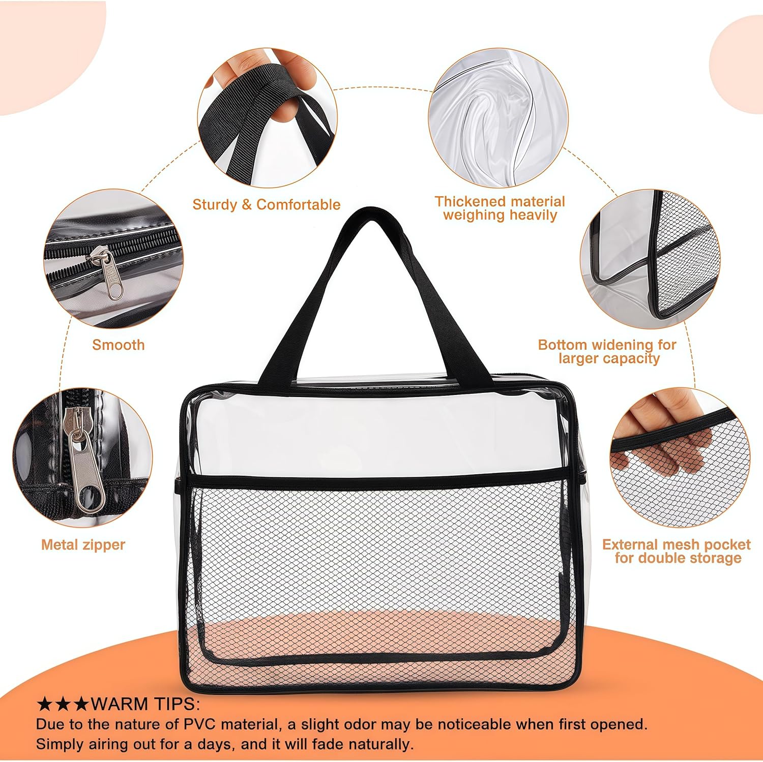 XEWEA Large Small Clear Travel Toiletry Bags with Handles & Pocket for Men Women, 3PCS TSA Approved Transparent Makeup Bag,Waterproof PVC Quart Organizer with Zipper for Toiletries Airline Essentials - Roamly