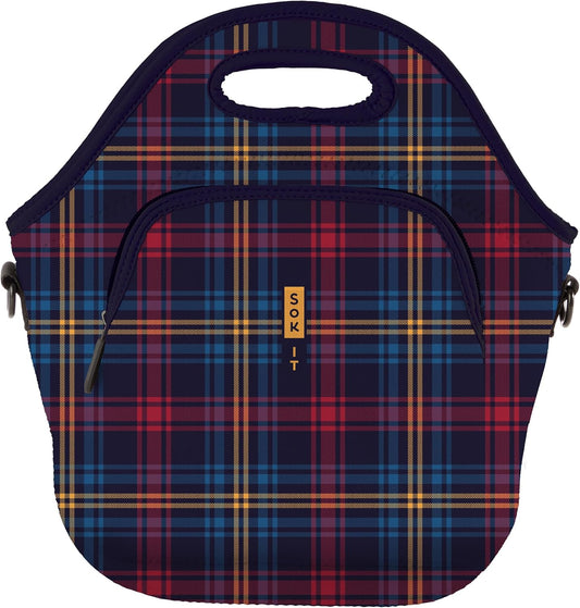 Sok It LunchTote Zippered Bag Insulated Neoprene Caddy (Tartan Royale, X-Large 6.5 Quart Lunch Tote)