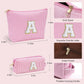 YOOLIFE Personalized Initial Makeup Bag for Women | Pink Cosmetic Travel Toiletry Bag | 11 12 13 14 15 16 Years Old Girl Gifts | Preppy Stuff Teen Girl Gift Trendy Stuff A - Roamly