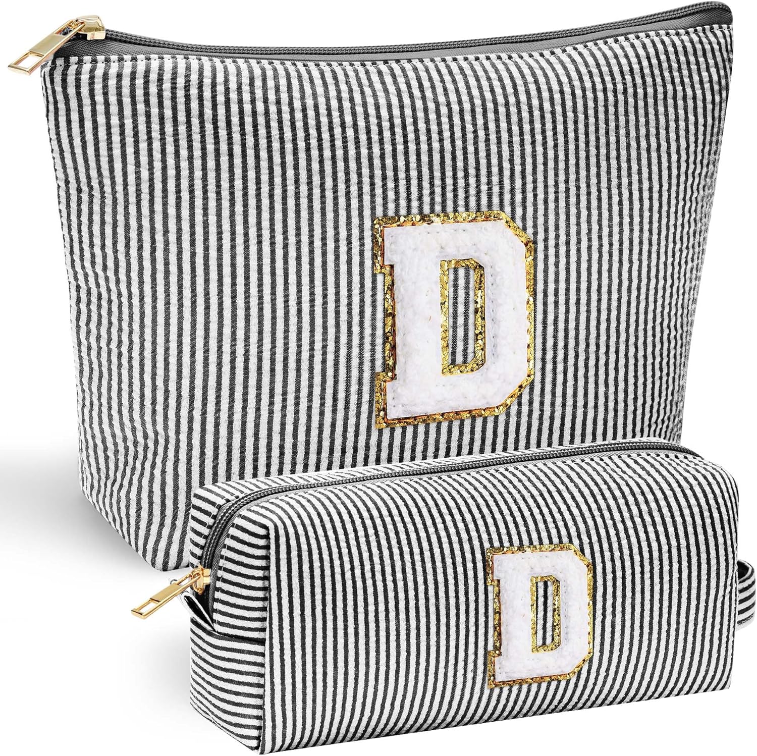 YOOLIFE Initial Cute Monogrammed Makeup Bag for Women - Personalized Birthday Gift for Teen Girl or Mom - Black - Roamly