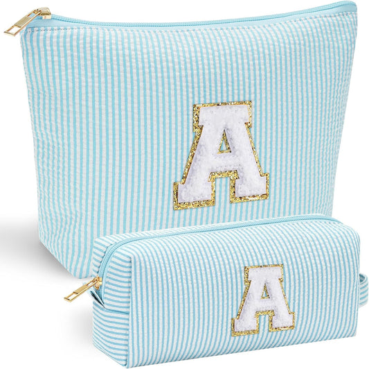 YOOLIFE Cute Makeup Bag for Girls Women - Cosmetic Bags for Teen Girl | Personalized Gifts for Women Her | Bridal Shower Gifts | Birthday Gifts for 3 4 5 6 7 8 9 10 11 12 13 Year Old Girls Initial A - Roamly