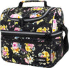 OPUX Lunch Box For Women, Insulated Large Lunch Bag Adult Work, Double Decker Lunchbox Meal Prep, Dual Compartment Leakproof Lunch Cooler, Soft Lunch Pail Tote for Girls Kids School, Floral Black 12L