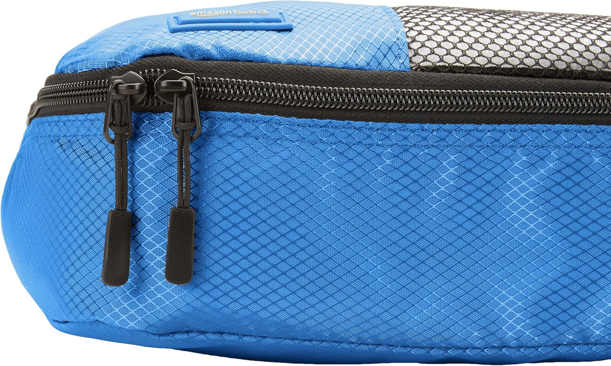 Amazon Basics Packing Cubes for Travel, Packing Organizers Set, 4-Piece-Set (2 Medium And 2 Large) With Double Zipper Pulls and Mesh Top Panel, 100% Durable Polyester, Blue - Roamly