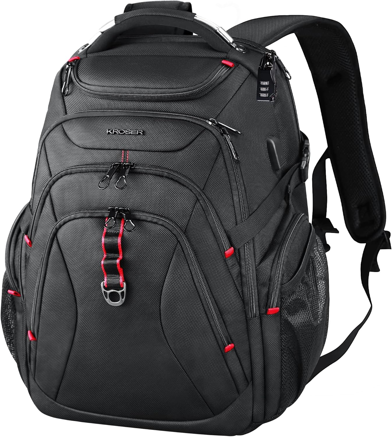KROSER Travel Laptop Backpack 17.3 Inch XL Computer Backpack with Hard Shell Saferoom RFID Pockets Water-Repellent Business College Daypack Stylish Bag for Men/Women-Black - Roamly