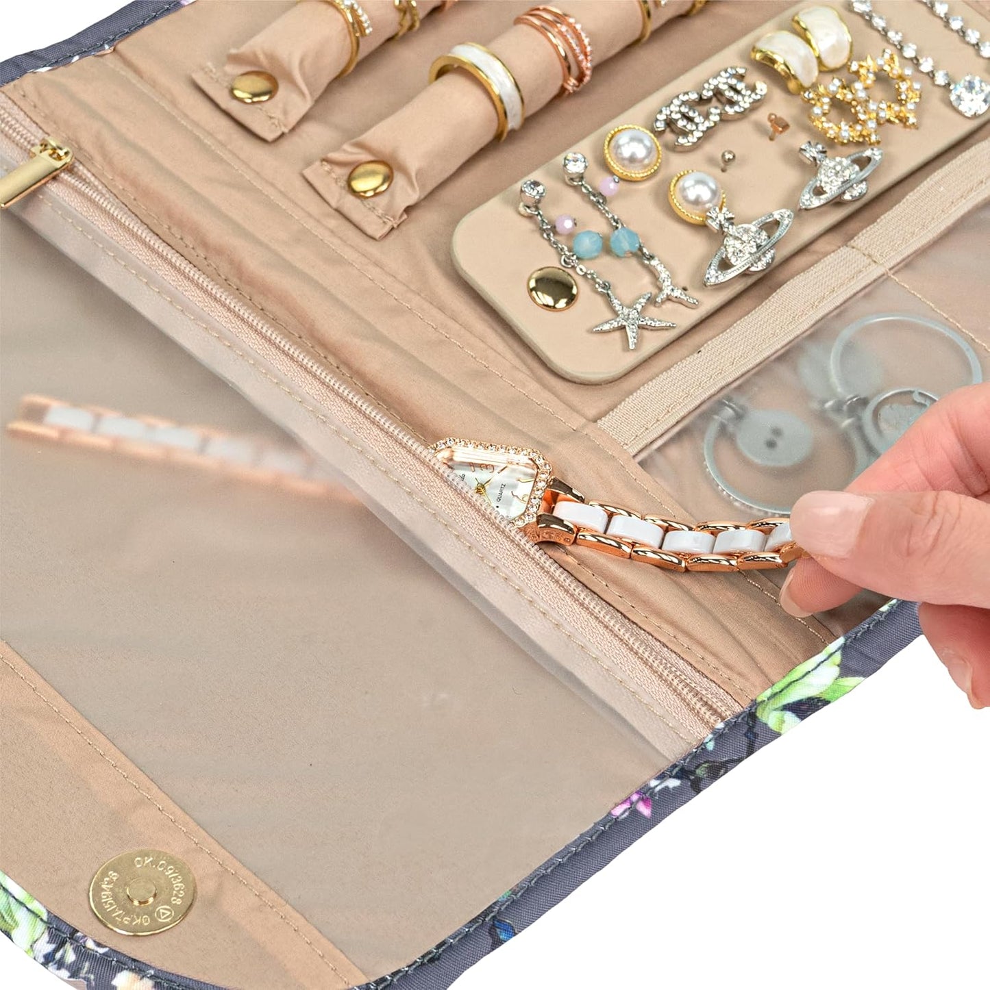 Pavilia Foldable Jewelry Organizer - Travel Roll Bag with Compartments for Earrings, Rings, Necklaces, Bracelets - Packing Accessory