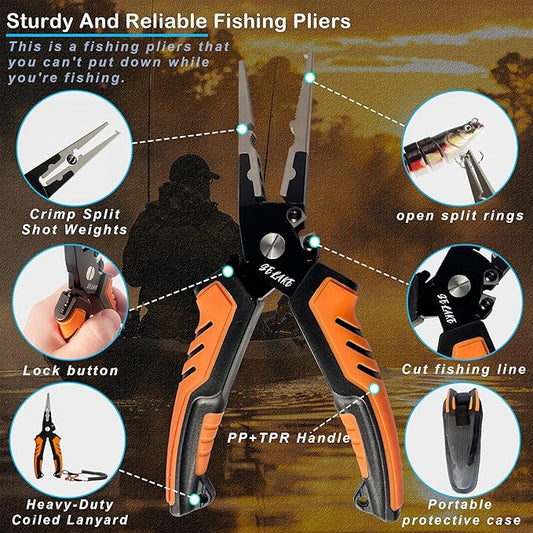 Selake 7 PCS Complete Fishing Tools Set, Fish Lip Gripper with Scale, Fishing Pliers, Hook Remover, Line Cutter & Scissors, Corrosion Resistant for Saltwater Freshwater Kayak Ice Fishing