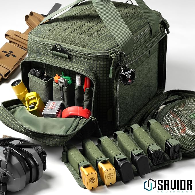 Savior Equipment Specialist Series Tactical Triple Pistol Shooting Range Hunting Duffle Bag Gun Carrying Case, Rigid Compartment Frame, Lockable Zippers