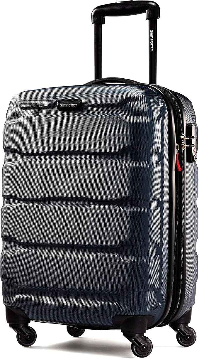 Samsonite Omni PC Hardside Expandable Luggage with Spinner Wheels, Navy, Checked-Large 28-Inch