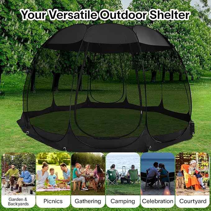 Alvantor Pop Up Screen House Gazebo with Mosquito Netting, Instant UV Resistant Sun Shelter for Patio & Backyard, Portable Canopy Tent for 2-10 Person