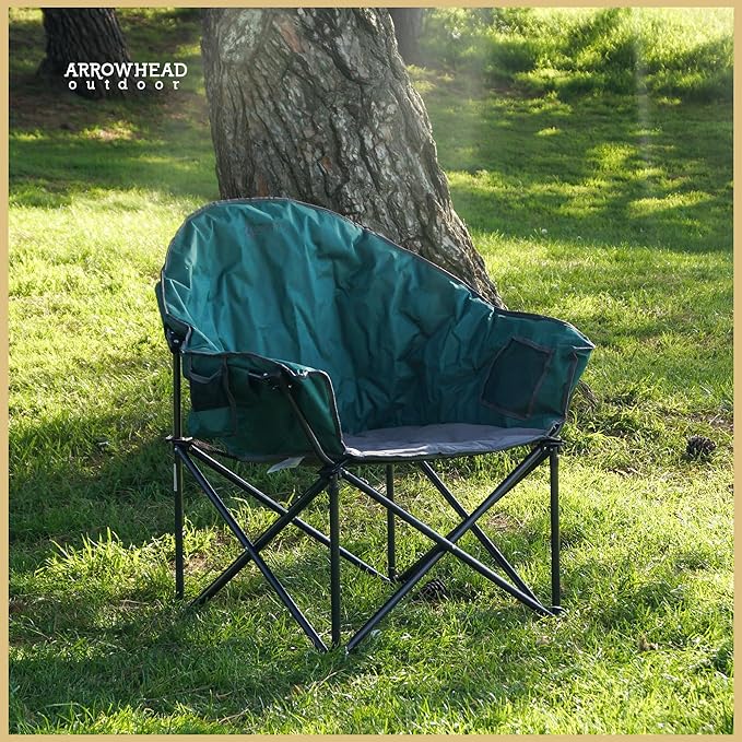 ARROWHEAD OUTDOOR 2-Pack Oversized Heavy-Duty Club Folding Camping Chair w/Pocket, Cup Holder, Portable, Padded, Moon, Round, Saucer, Supports 330lbs