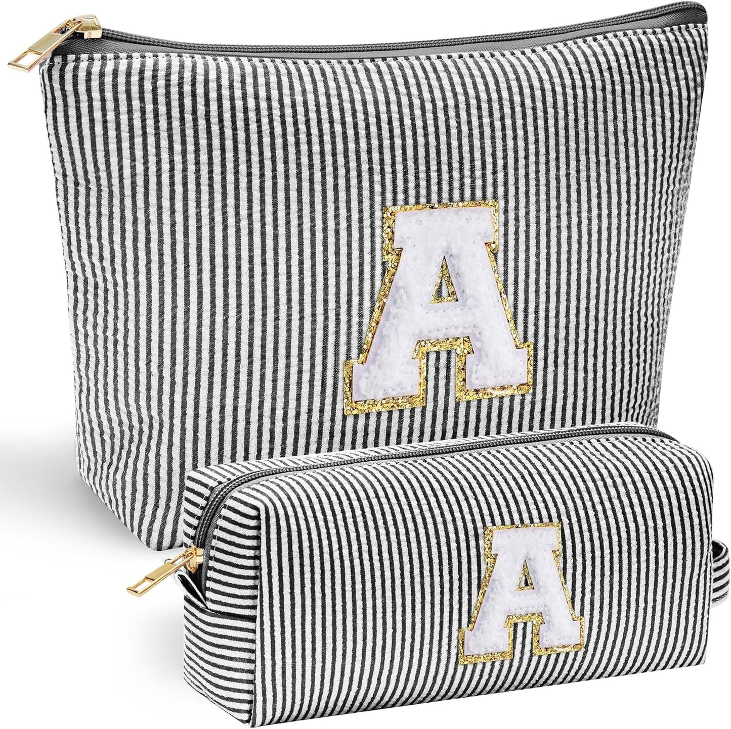 YOOLIFE Initial Makeup Bag - Personalized Monogrammed Travel Toiletry Bag, Perfect for Teens, Weddings, and Preppy Styles - Black - Roamly