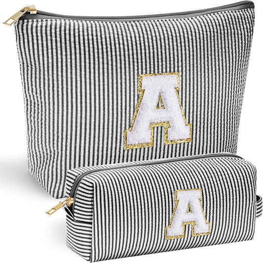 YOOLIFE Initial Makeup Bag - Personalized Monogrammed Travel Toiletry Bag, Perfect for Teens, Weddings, and Preppy Styles - Black - Roamly