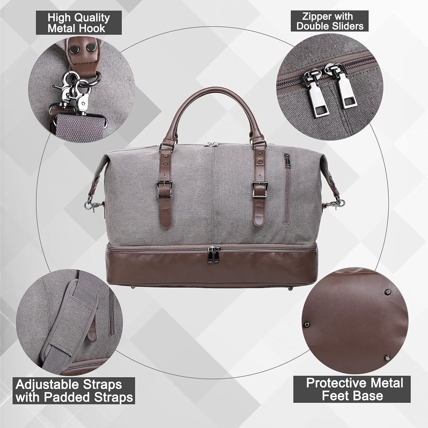 Weekender Overnight Bag Carry On Bag Travel Bag with Shoe Pouch - Roamly