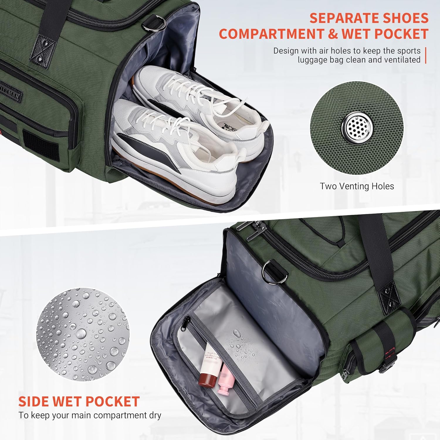 WITZMAN Travel Duffel Bags for Men Large Carry On Weekender Overnight Bag 3 in 1 Backpack with Shoe Compartment (B693 Army Green） - Roamly