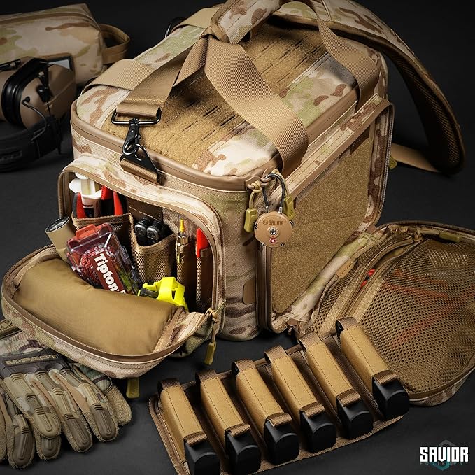 Savior Equipment Specialist Series Tactical Triple Pistol Shooting Range Hunting Duffle Bag Gun Carrying Case, Rigid Compartment Frame, Lockable Zippers