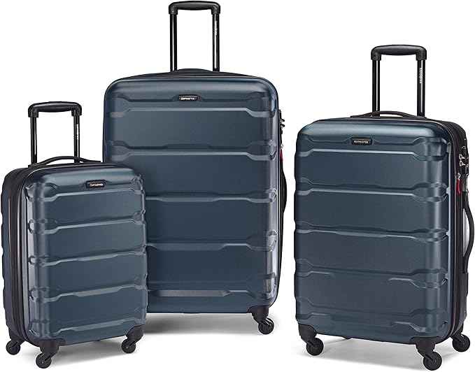 Samsonite Omni PC Hardside Expandable Luggage with Spinner Wheels, Teal, Checked-Medium 24-Inch