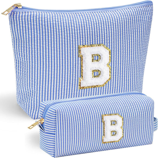 YOOLIFE Teen Girl Gifts Trendy Stuff - Monogram Personalized Makeup Bag | Cosmetic Bag | Travel Toiletry Bag | Gifts for Girls Women Her Mom Bridesmaid Bride Wife Friend Sister Teacher Blue Initial B - Roamly